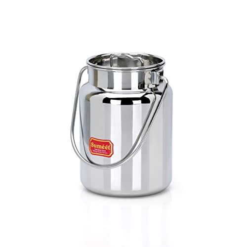 Sumeet Stainless Steel Akhand - Jointless Milk Can/Oil Can/Milk Barni/Oil Pot with Lid, 2000ML Capacity, 13Cm Dia, Silver