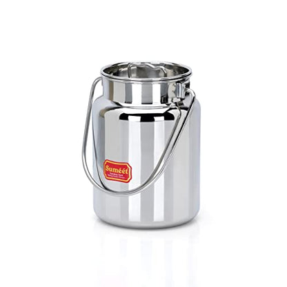 Sumeet Stainless Steel Akhand - Jointless Milk Can/Oil Can/Milk Barni/Oil Pot with Lid, 1250ML Capacity, 11Cm Dia, Silver