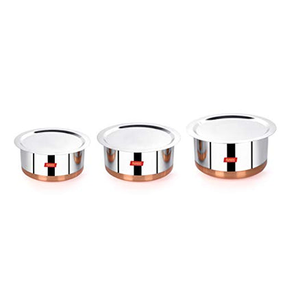 Sumeet Stainless Steel Copper Bottom 3Pc Big Size Tope Set with Lid (4.70L, 5.7Ltr, 6.7Ltr)