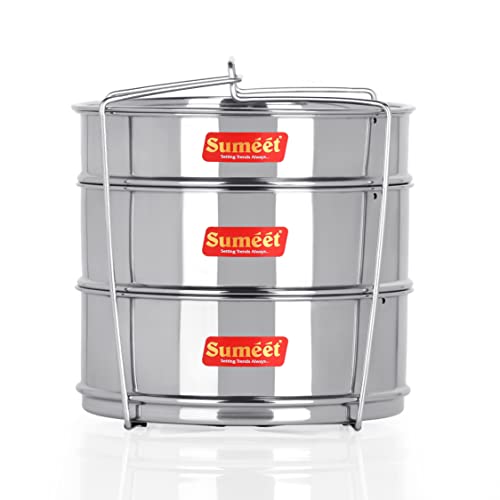 Sumeet Stainless Steel Deep Stackable Container/Separator with Lid and Lifter Suitable for 6.5 LTR Outer Lid Cooker