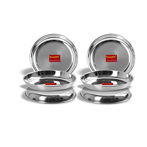 Sumeet Stainless Steel Heavy Gauge Small Halwa Plates with Mirror Finish 14.5cm Dia - Set of 6pc