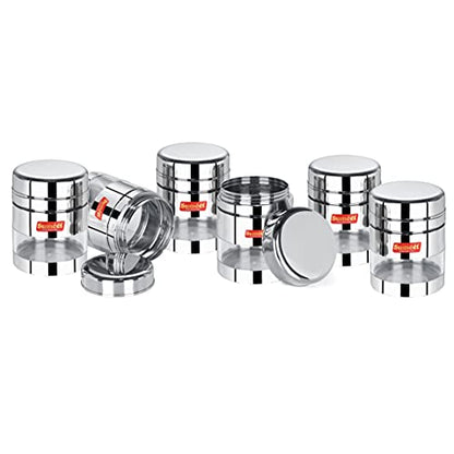 Sumeet Stainless Steel Circular See Through/Transparent Container, Set of 6Pc, 500 Ml Each, 8.5cm Dia, Silver