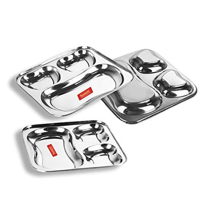 Sumeet Stainless Steel 3 in 1 Pav Bhaji Plate/Compartment Plate 24.5cm Dia - Set of 3pc