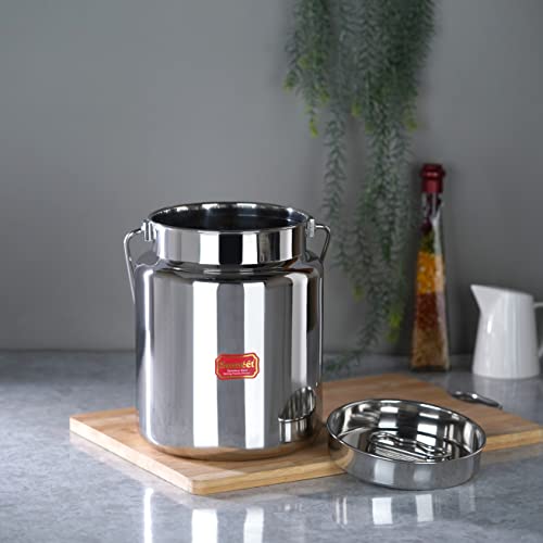 Sumeet Stainless Steel Akhand - Jointless Milk Can/Oil Can/Milk Barni/Oil Pot with Lid, 6000ML Capacity, 20Cm Dia, Silver