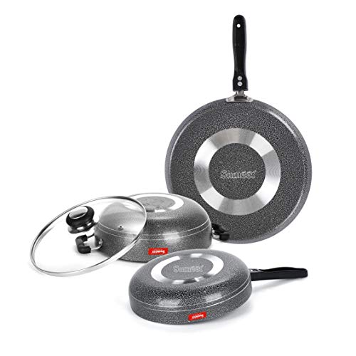 Sumeet NonStick Pilak Cookware Set (Dosa Tawa - 26.5Cm Dia + Kadhai with Glass Lid -2Ltr - 22Cm Dia + Frypan - 1.5Ltr - 22Cm Dia)