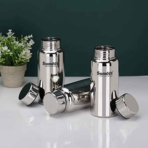 Sumeet Stainless Steel Jointless Akhand Leak-Proof Water Bottle / Fridge Bottle - 600ML Pack of 3, Silver