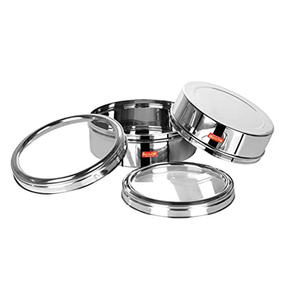 Sumeet Stainless Steel Flat Canisters/Puri Dabba/Storage Containers With See Through Lid Set of 2Pcs (1.5Ltr, 2Ltr)