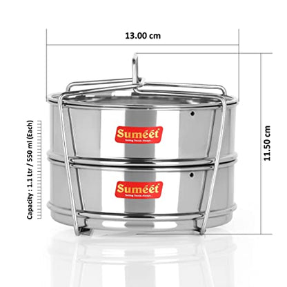 Sumeet Stainless Steel Flat Stackable Container/Separator with Lid and Lifter Suitable for 2 LTR Outer Lid Cooker