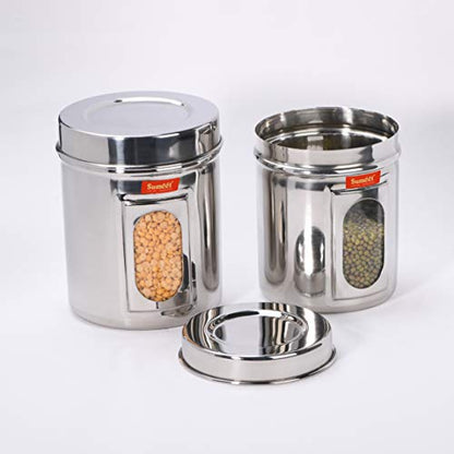 Sumeet Stainless Steel See Through Vertical Canisters/Ubha Dabba/Storage Containers Set of 3Pcs (1 Ltr, 1.450Ltr, 1.9Ltr)