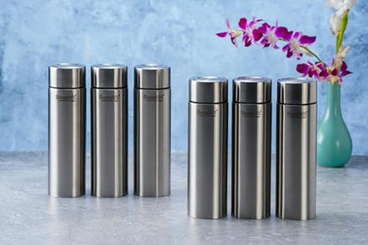 Sumeet H2O-Aqua Stainless Steel Leak Proof Water Bottle Office/School/College/Gym/Picnic/Home/Fridge - 1 Litre |Pack of 6| Silver