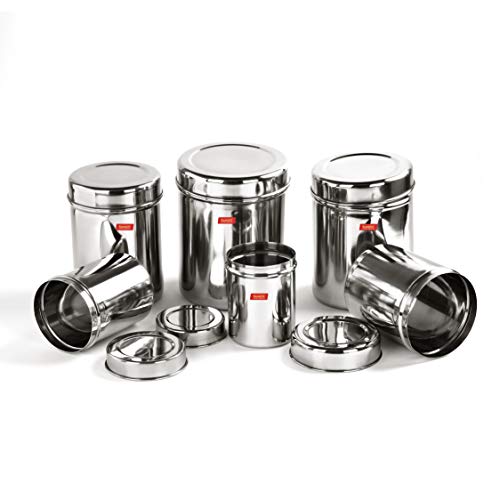 Sumeet Stainless Steel Vertical Canisters/Ubha Dabba/Storage Containers Set of 6Pcs (350ML, 500ML, 700ML, 900ML, 1.25Ltr, 1.6Ltr)