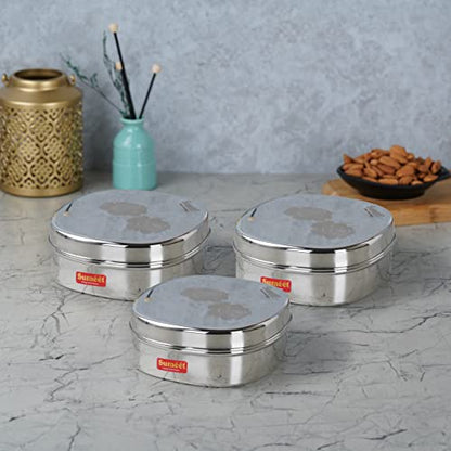 Sumeet Stainless Steel Designer Square Storage containers Box/Dabba for Kitchen, Set of 3Pcs, 600ml, 13.5cm Dia, Silver