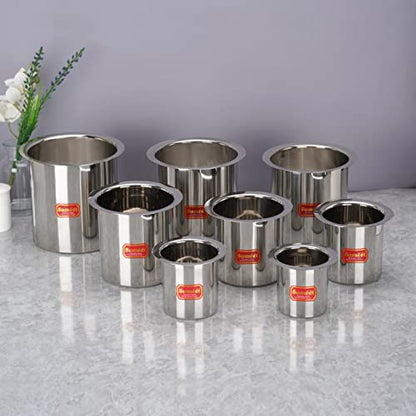 Sumeet Stainless Steel Ganj / Milk Boiler / Milk Pot /Long Tapeli Set of 8 Pieces (400ml, 550ml, 750ml, 1150ml, 1450ml,1800ml, 2250ml, 2700ml), Silver