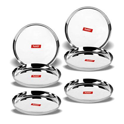 Sumeet Stainless Steel Apple Shape Heavy Gauge Dinner Plates with Mirror Finish 32.5cm Dia - Set of 6pc