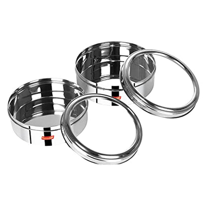 Sumeet Stainless Steel Flat Canisters/Puri Dabba/Storage Containers With See Through Lid Set of 2Pcs (1.5Ltr, 2Ltr)