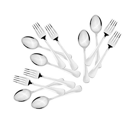 Sumeet Stainless Steel Premium Quality Spoon and Fork Set of 12 Pc (Baby/Medium Spoon 6 Pc (16cm L), Baby/Medium Fork 6 Pc (15.5cm L))– (1.6mm Thick)