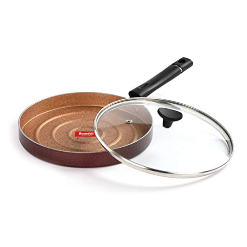 Sumeet Aluminium Nonstick Pizza Pan with Glass Lid (24cm, Peach)