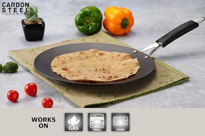 Sumeet Super Smooth Pre Seasoned Carbon Steel (Iron) Concave Tawa for Roti, Chapati, Paratha, Chila |Naturally Nonstick |25cm, Gas & Induction-Friendly, Black