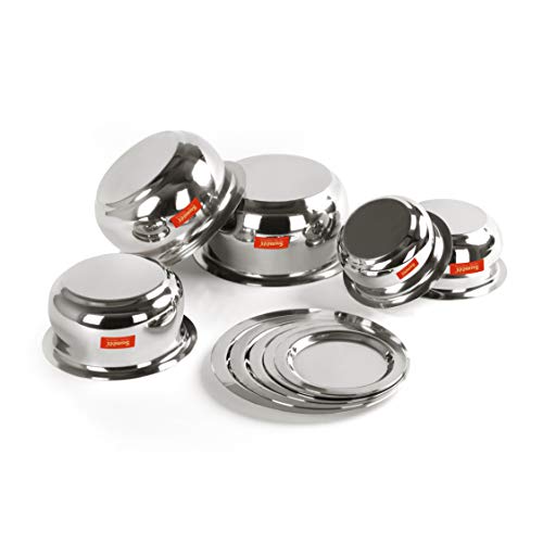 Sumeet Stainless Steel Belly Shape 5 Pc Tope / Cookware/ Pot Set with Lid 380ML, 500ML, 780ML, 1.1Ltr, 1.4Ltr, (Silver)