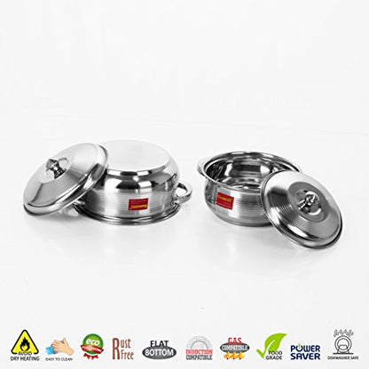 Stainless Steel Belly Shape Container/ Handi Set 2 Pcs with Induction & Gas Stove Friendly+Lids