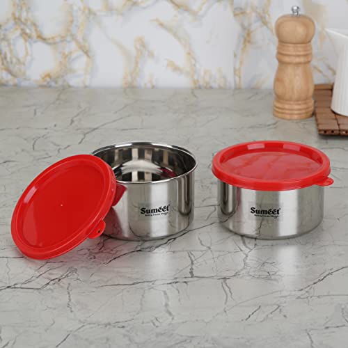 Sumeet Stainless Steel Airtight & Leak Proof Food Storage Container, 650ML, 12CM, Pack of 2PC, Silver