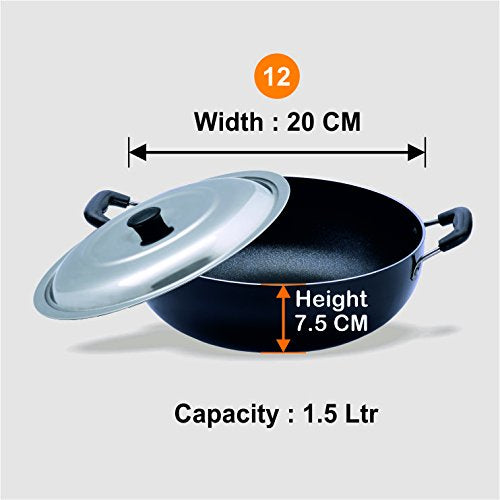 SUMEET 2.6MM NONSTICK DEEP KADHAI 200MM (WITH SS LID)