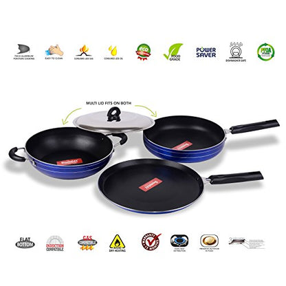 Nonstick Induction Base Cookware Set of Tawa + Kadhai with S.S. Lid + Fry pan