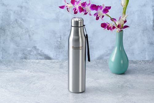 Sumeet Alpha-Aqua Stainless Steel Leak Proof Water Bottle Office/School/College/Gym/Picnic/Home/Fridge - 1 Litre |Pack of 1| Silver