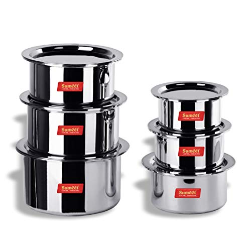 Sumeet 3mm Thick Aluminium Tope Set of 6 Pc with S.S. Lid (No. 9 to 14) Capacity 700ml to 3.2 LTR