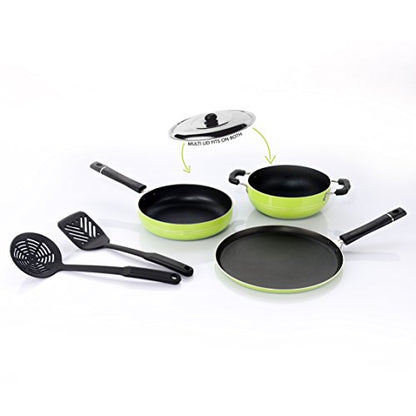 Sumeet Nonstick Festive Six Gift Set (1 Tawa, 1 Kadhai with S.S. Lid, 1 Fry pan, 2 Nylone Spatulas) (Green)