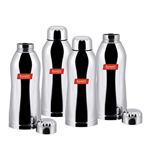 Sumeet Stainless Steel Airtight and Leak Proof Delux Fridge Water Bottle 750Ml, Set of 4pc