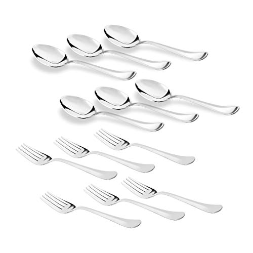 Sumeet Stainless Steel Premium Quality Spoon and Fork Set of 12 Pc (Baby/Medium Spoon 6 Pc (16cm L), Baby/Medium Fork 6 Pc (15.5cm L))– (1.6mm Thick)