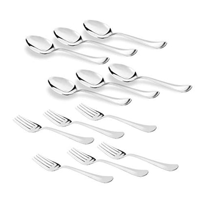 Sumeet Stainless Steel Premium Quality Spoon and Fork Set of 12 Pc (Baby/Medium Spoon 6 Pc (16cm L), Baby/Medium Fork 6 Pc (15.5cm L))– (1.6mm Thick)