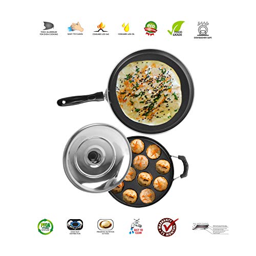 Sumeet 2.6mm Thick Non-Stick Coral Cookware Set (Dosa Tawa – 26.5cm Dia + Grill Appam Patra with Lid – 23cm Dia)