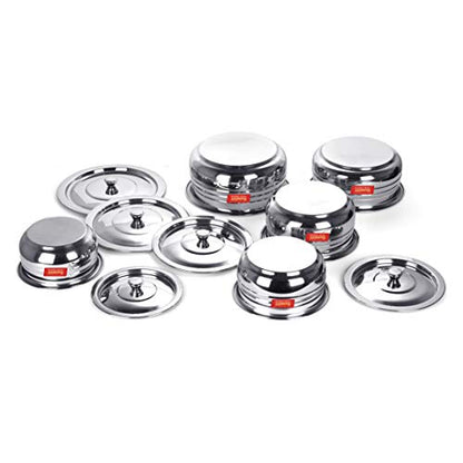 Sumeet Stainless Steel Cook and Serve 5pc Handi Set with Lids 1 L, 1.35L, 1.7L, 2.1L, 2.8L