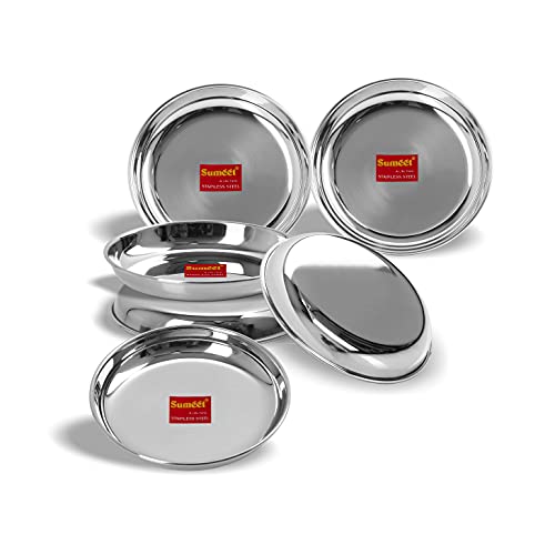 Sumeet Stainless Steel Heavy Gauge Small Halwa Plates with Mirror Finish 14.5cm Dia - Set of 6pc