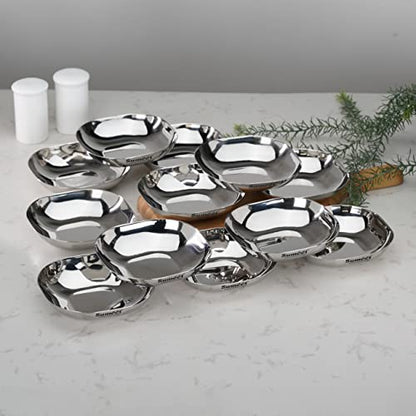 Sumeet Stainless Steel Small Apple Square Shape Plate/Dessert Plate/Halwa Plate Set of 12pcs, 10.5cm Dia, 170ML Each - Silver