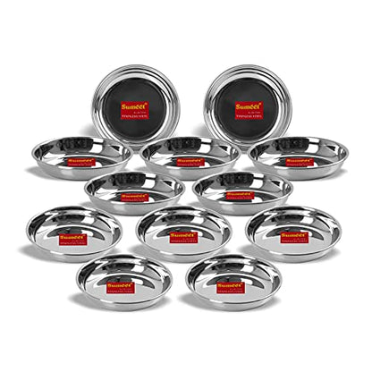 Sumeet Stainless Steel Heavy Gauge Small Halwa Plates with Mirror Finish 14.5cm Dia - Set of 12pc