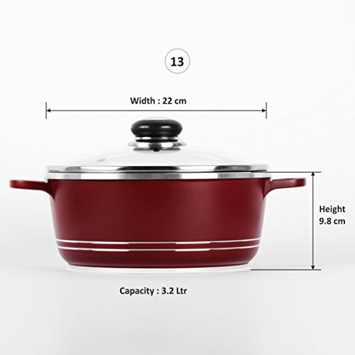 Sumeet Die Cast Casserole 220 mm with Glass Lid (No. 13) (Capacity 3.2 LTR)