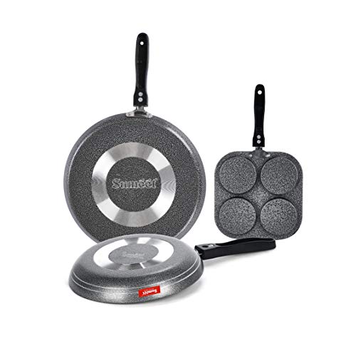 Sumeet NonStick Grys Cookware Set (Dosa Tawa - 26.5Cm Dia + Mini Multi Snack Maker - 4 Cavity -19.5cm + Tapper pan - 0.6Ltr - 20Cm Dia)