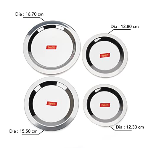 Sumeet Stainless Steel Heavy Gauge Ciba/Lids/Tope/Cheeba Cover Set of 4 Pcs (Small Size 12.3cm, 13.8cm, 15.5cm, 16.7cm)