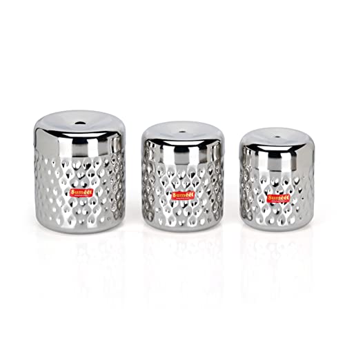 Sumeet Stainless Steel Vertical Utility Canisters/Ubha Dabba/Storage Containers with Design Set of 3pcs (900ml, 1200ml,1700ml), Silver