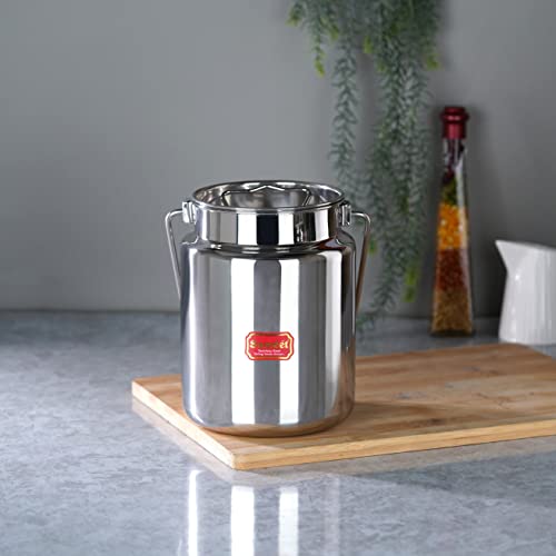 Sumeet Stainless Steel Akhand - Jointless Milk Can/Oil Can/Milk Barni/Oil Pot with Lid, 4000ML Capacity, 16Cm Dia, Silver