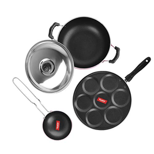 Sumeet 2.6mm Thick Non-Stick Olba Combo Set (Multi Snack Maker – 26.5cm Dia + Kadhai with Lid – 1.5Ltr Capacity- 20cm Dia + Tadka Pan – 10cm Dia)