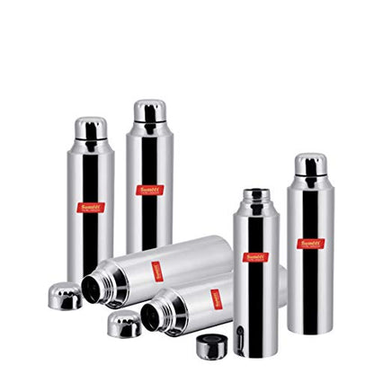 Sumeet Stainless Steel Airtight and Leak Proof Fridge Water Bottle 1 Litre, Set of 6pc