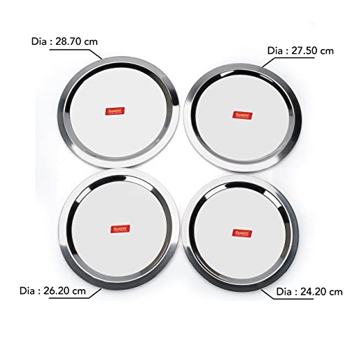 Sumeet Stainless Steel Heavy Gauge Ciba/Lids/Tope/Cheeba Cover Set of 4 Pcs (Big Size 24.2cm, 26.2cm, 27.5cm, 28.7cm )