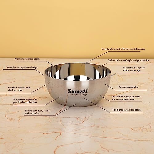 Sumeet Heavy Gauge Stainless Steel Big Size Apple Bowl/Wati/Katori with Mirror Finish – 12.2cm Dia, Set of 6pc, 550ML Each, Silver