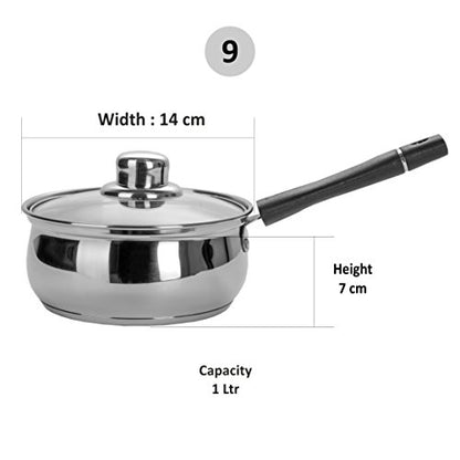 Sumeet Stainless Steel Sauce Pan With Lid, 1 L, 1 Casserole + 1 Glass Lid (Steel)