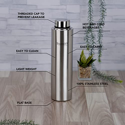 Sumeet Stainless Steel Leak-Proof Water Bottle / Fridge Bottle 1000ML - Pack of 1, Silver