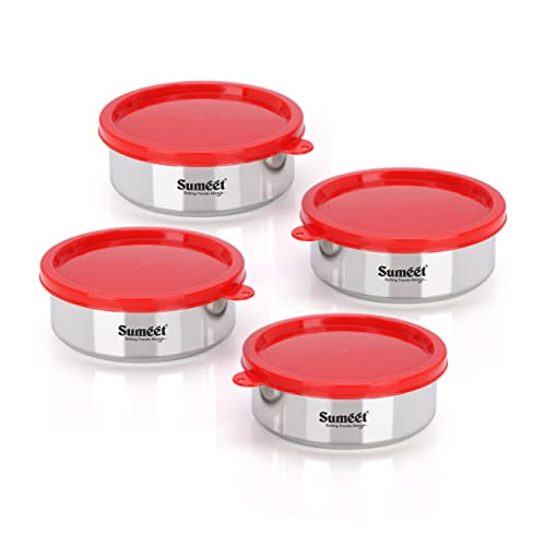 Sumeet Stainless Steel Airtight & Leak Proof Food Storage Container, 400ML, 12CM, Pack of 4PC, Silver